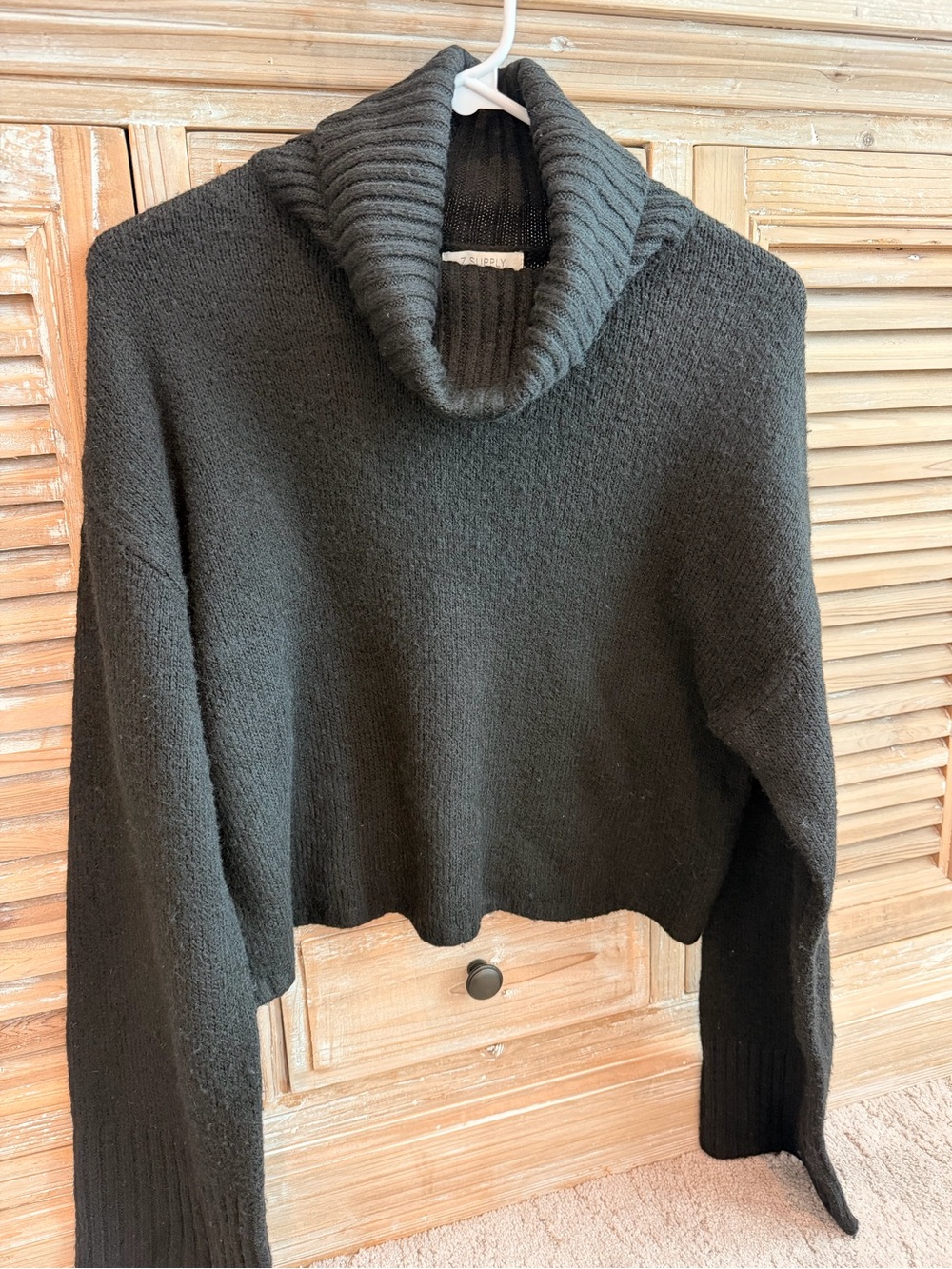 Z Supply Black Cropped Cowl Neck Sweater (Size Small)